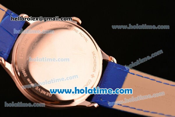 Vacheron Constantin Historiques Chronometre Royal 1907 Miyota Quartz Rose Gold Case with Blue Leather Strap Blue Dial and Arabic Numeral Markers - Click Image to Close